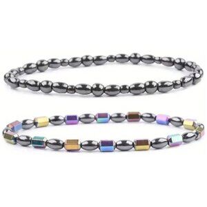 Gun Metal Grey & Iridescent 2 pk Hematite Bead Ankle Bracelet Magnetic Therapy